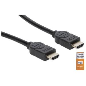 Manhattan HDMI Cable with Ethernet, 4K@60Hz (Premium High Speed), 1m, Male to Male, Black, Ultra HD 4k x 2k, Fully Shielded, Gold Plated Contacts, Lifetime Warranty, Polybag - HDMI-Kabel mit Ethernet 