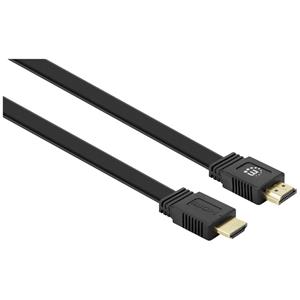 Manhattan HDMI Cable with Ethernet (Flat), 4K@60Hz (Premium High Speed), 2m, Male to Male, Black, Ultra HD 4k x 2k, Fully Shielded, Gold Plated Contacts, Lifetime Warranty, Polybag - HDMI-Kabel mit Et