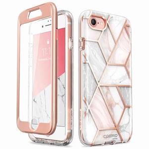 I-blason Cosmo 360 Backcase hoesje met screenprotector iPhone SE (2022 / 2020) - 8 - 7 - Marmer Wit