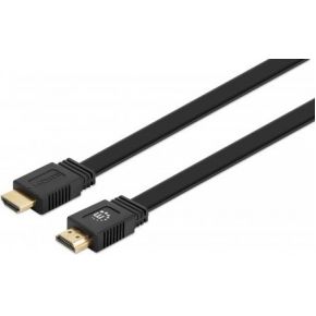 Manhattan HDMI Cable with Ethernet (Flat), 4K@60Hz (Premium High Speed), 0.5m, Male to Male, Black, Ultra HD 4k x 2k, Fully Shielded, Gold Plated Contacts, Lifetime Warranty, Polybag - HDMI-Kabel mit 