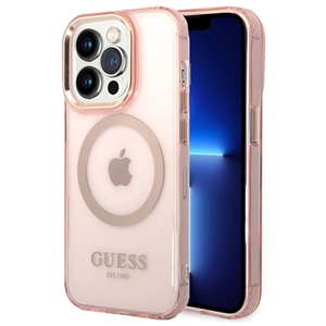 Guess Gold Outline MagSafe iPhone 14 Pro Max Hybride Hoesje - Doorschijnend Roze