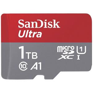 SanDisk microSDXC Ultra 1TB (A1/UHS-I/Cl.10/150MB/s) + Adapter Mobile microSDXC-kaart 1 TB A1 Application Performance Class, UHS-Class 1