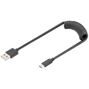 Digitus USB-kabel USB 2.0 USB-A stekker, USB-C stekker 1.00 m Zwart Stekker past op beide manieren, Afgeschermd (dubbel), Flexibel, Spiraalkabel AK-300430-006-S