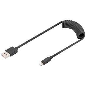 Digitus USB-kabel USB 2.0 Apple Lightning stekker, USB-mini-A stekker 1.00 m Zwart Stekker past op beide manieren, Afgeschermd (dubbel), Flexibel, Spiraalkabel