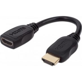 Manhattan HDMI Verlängerungskabel HDMI-A Stecker, HDMI-A Buchse 0.20m Schwarz 354523 doppelt geschi