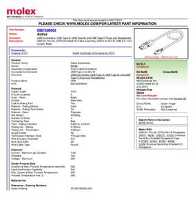 Molex USB-Kabel USB-A Stecker, USB-Mini-B Stecker 1.00m 88732-8602