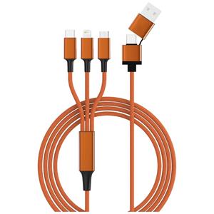 Smrter USB-laadkabel USB 2.0 Apple Lightning stekker, USB-A stekker, USB-C stekker, USB-micro-B stekker 1.2 m Oranje Met OTG-functie, Stoffen mantel