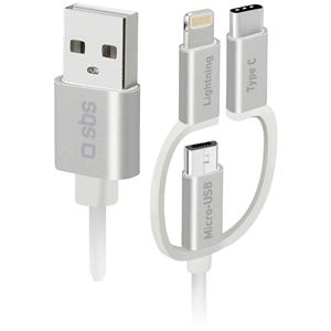 Sbs mobile USB-C-kabel USB 2.0 USB-C, Apple Lightning stekker, USB-mini-A bus 1.20 m Wit TECABLEUSBIP53189W