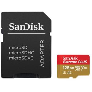 SanDisk Extreme PLUS - Flash-Speicherkarte (microSDXC-an-SD-Adapter inbegriffen) - 128 GB - A2 / Video Class V30 / UHS-I U3 / Class10 - microSDXC UHS-I