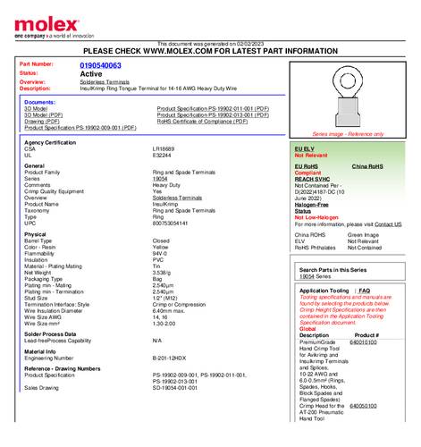 Molex 190540063 Ringkabelschoen 1 stuk(s) Bulk