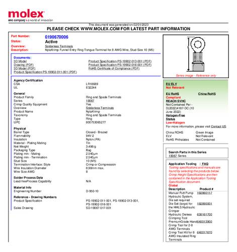 Molex 190670006 Ringkabelschoen Gat diameter: 5 mm 1 stuk(s) Bulk