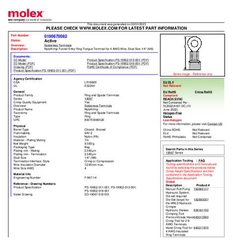 Molex 190670082 Ringkabelschoen Gat diameter: 6 mm 1 stuk(s) Bulk