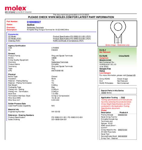 Molex 190690027 Ringkabelschoen 1 stuk(s) Bulk
