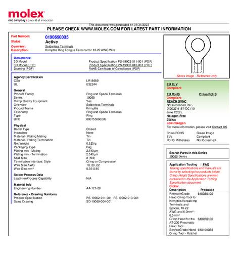 Molex 190690035 Ringkabelschoen 1 stuk(s) Bulk