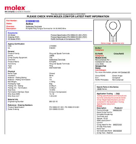 Molex 190690105 Ringkabelschoen 1 stuk(s) Bulk