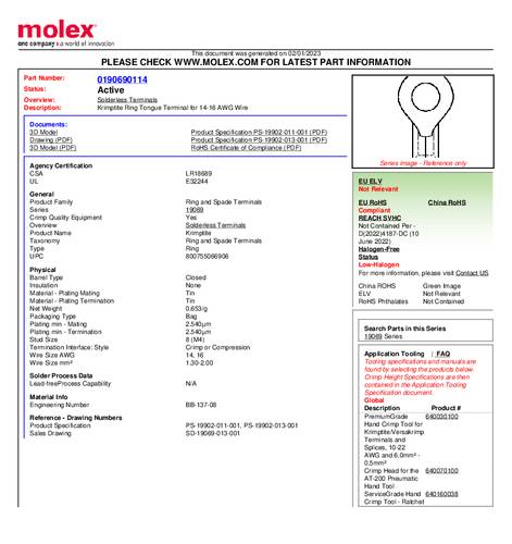 Molex 190690114 Ringkabelschoen 1 stuk(s) Bulk