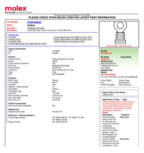 Molex 190700023 Ringkabelschoen 1 stuk(s) Bulk