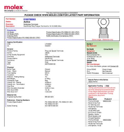 Molex 190700065 Ringkabelschoen 1 stuk(s) Bulk