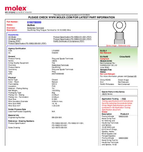 Molex 190700099 Ringkabelschoen 1 stuk(s) Bulk