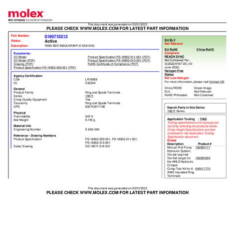 Molex 190710212 Ringkabelschoen 1 stuk(s)