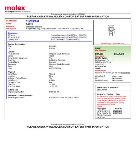 Molex 190740007 Ringkabelschoen Gat diameter: 5 mm 1 stuk(s) Bulk