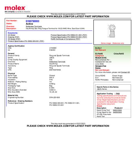 Molex 190750003 Ringkabelschoen Gat diameter: 4 mm 1 stuk(s) Bulk
