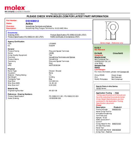 Molex 191930012 Ringkabelschoen 1 stuk(s) Bulk