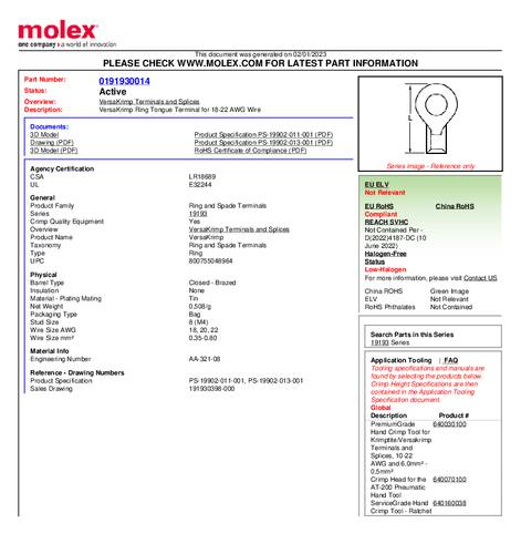 Molex 191930014 Ringkabelschoen 1 stuk(s) Bulk