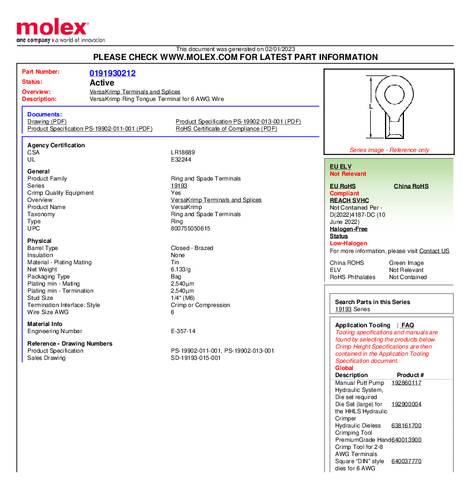 Molex 191930212 Ringkabelschoen 1 stuk(s) Bulk