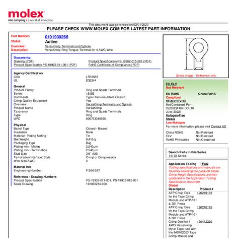 Molex 191930266 Ringkabelschoen 1 stuk(s) Tape