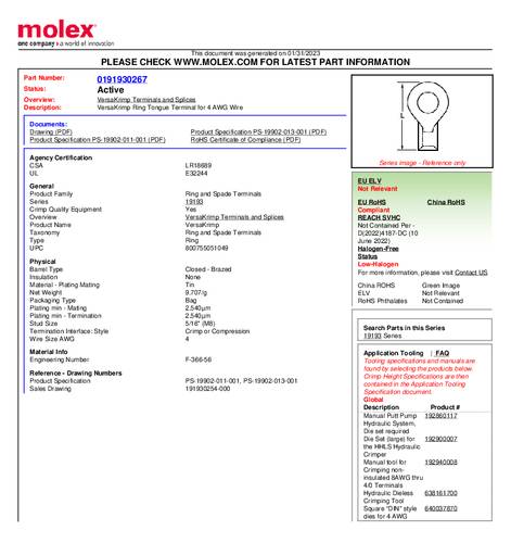 Molex 191930267 Ringkabelschoen 1 stuk(s) Bulk