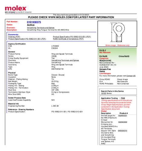 Molex 191930375 Ringkabelschoen 1 stuk(s) Bulk