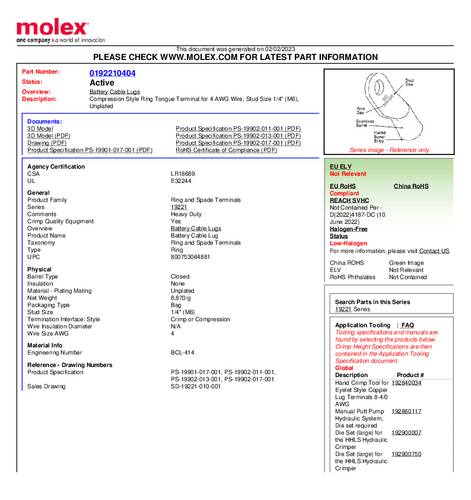 Molex 192210404 Ringkabelschoen Gat diameter: 6 mm 1 stuk(s) Bulk