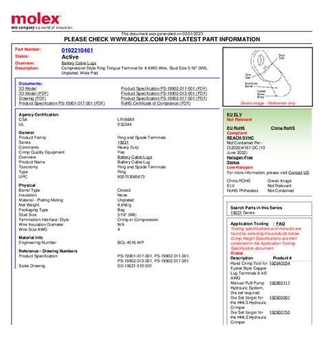 Molex 192210461 Ringkabelschoen Gat diameter: 8 mm 1 stuk(s) Bulk