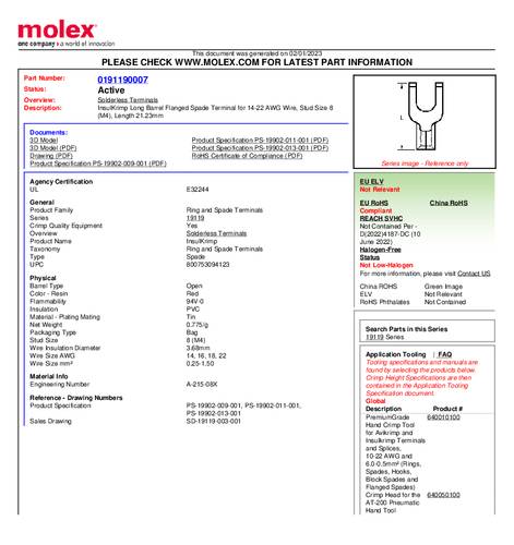 Molex 191190007 Vorkkabelschoen Gat diameter=4 mm 1 stuk(s) Bag