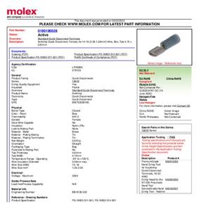 Molex 190190028 Platte stekker (female) Insteekbreedte: 4.75 mm Insteekdikte: 0.81 mm 1 stuk(s) Bulk