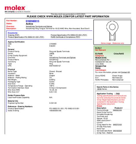 Molex 190560015 Ringkabelschoen 1 stuk(s) Box
