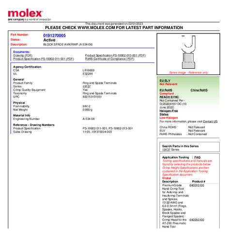 Molex 191370005 Vorkkabelschoen 1 stuk(s)