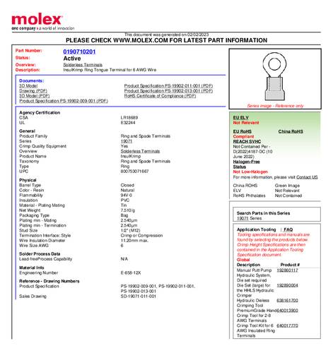 Molex 190710201 Ringkabelschoen 1 stuk(s) Bulk