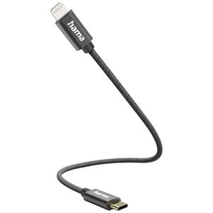 Hama USB-Ladekabel USB 2.0 Apple Lightning Stecker, USB-C Stecker 0.2m Schwarz 00201601