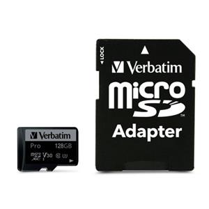 Verbatim MICRO SDXC CARD PRO UHS-3 128GB CLASS 10 INCL ADAPTOR microSDXC-kaart 128 GB UHS-Class 3 Schokbestendig, Waterdicht