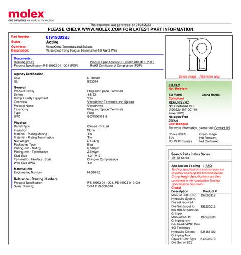 Molex 191930325 Ringkabelschoen 1 stuk(s) Bulk