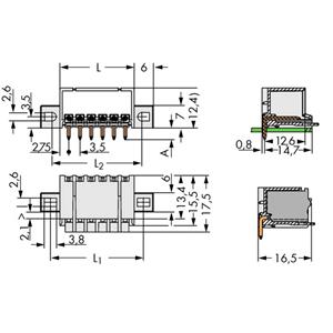 WAGO 2091-1426/005-000 Male behuizing-board 2091 Totaal aantal polen: 6 Rastermaat: 3.50 mm 100 stuk(s)