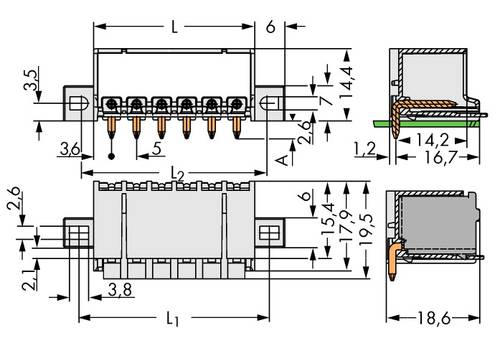 WAGO 2092-1423/005-000 Male behuizing (board) 2092 Totaal aantal polen: 3 Rastermaat: 5 mm Inhoud: 200 stuk(s)