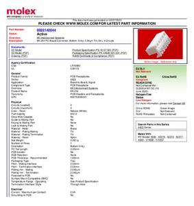 Molex 22142044 Female header, inbouw (standaard) Totaal aantal polen: 4 Rastermaat: 2.54 mm 1 stuk(s) Tray