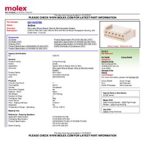 Molex Buchsengehäuse-Kabel Polzahl Gesamt 7 Rastermaß: 2.50mm 511910700 Bulk