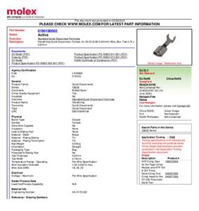Molex 190180002 Platte stekker (female) Insteekbreedte: 4.75 mm Insteekdikte: 0.81 mm 1 stuk(s) Bulk