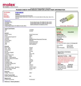 Molex 190190049 Platte stekker (female) Insteekbreedte: 4.75 mm Insteekdikte: 0.81 mm 1 stuk(s) Bulk