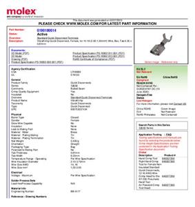 Molex 190180014 Platte stekker (female) Insteekbreedte: 6.35 mm Insteekdikte: 0.81 mm 1 stuk(s) Bulk