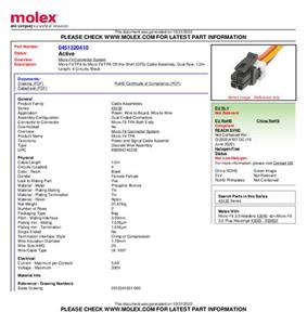 Molex 451320410 Female behuizing (kabel) Totaal aantal polen: 4 1 stuk(s) Bulk